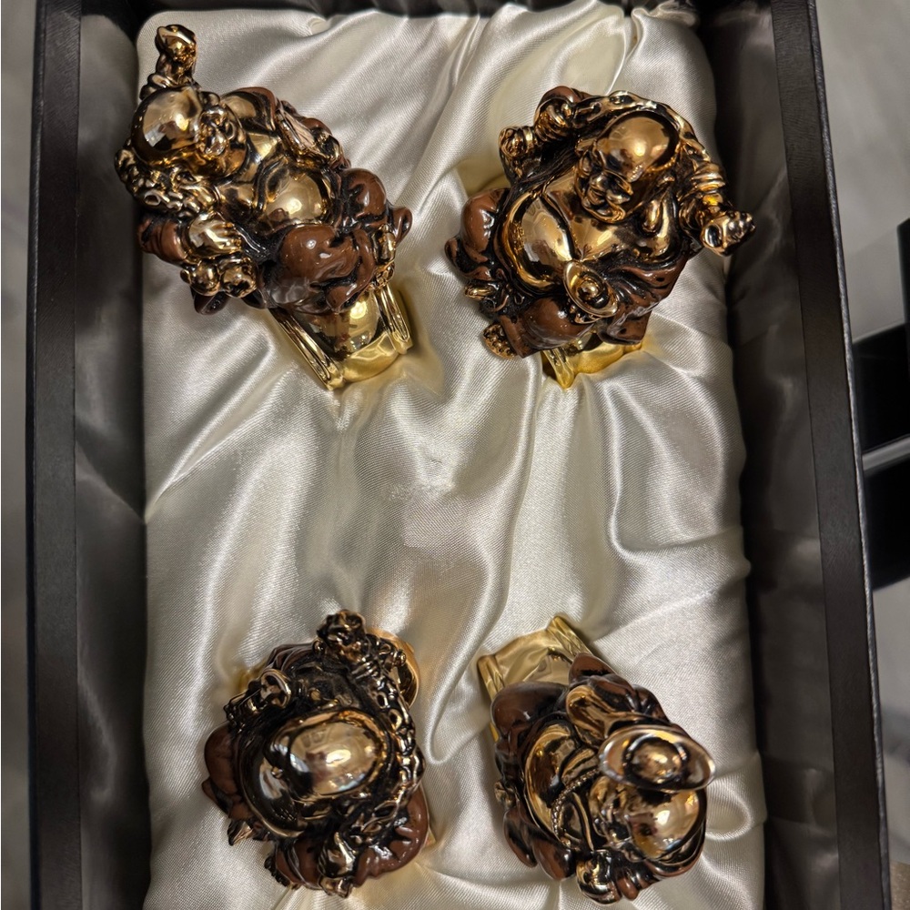 Set of Four Gold and Brown Buddha Figurines napkins holders Hans Turnwald